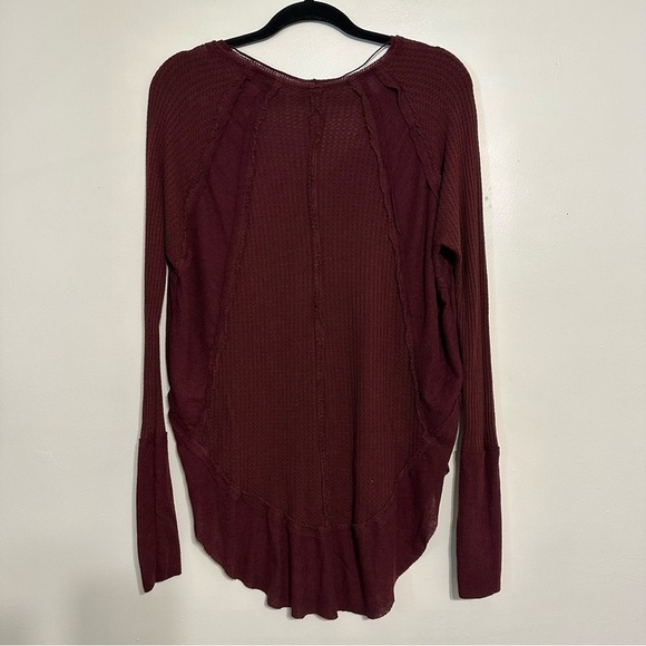 Free People Catalina Waffle Knit Thermal Top in Wine Burgundy Size Small - Picture 8 of 8
